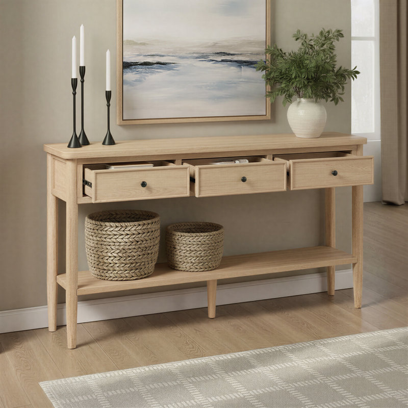 Adonia Modern Entry Table with Drawer Storage, Coastal Oak