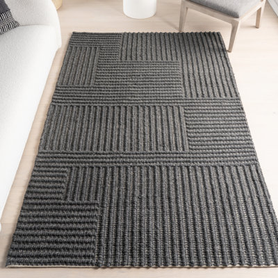 Dorene Contemporary High-Low Striped Wool Area Rug