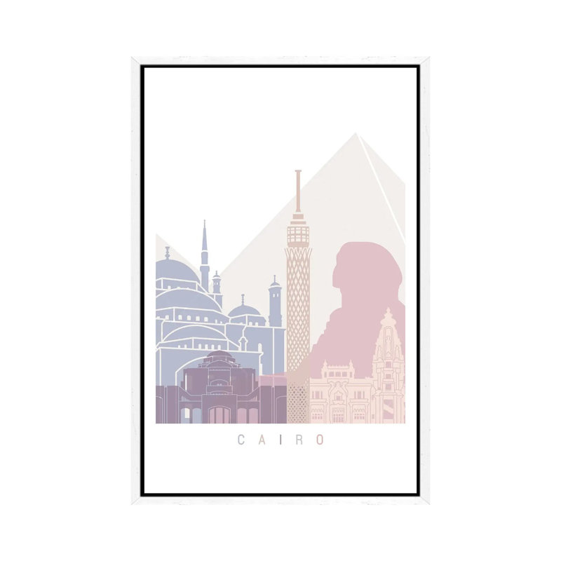 Cairo Skyline Pastel 1 Piece Wall Art on Canvas, 152.5 cm H x 101.5 cm W, White Floater Frame