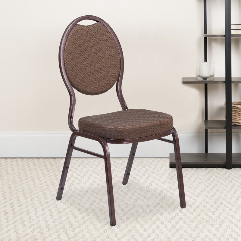 Brown Patterned Fabric Teardrop Back Stacking Banquet Chair with Copper Vein Frame