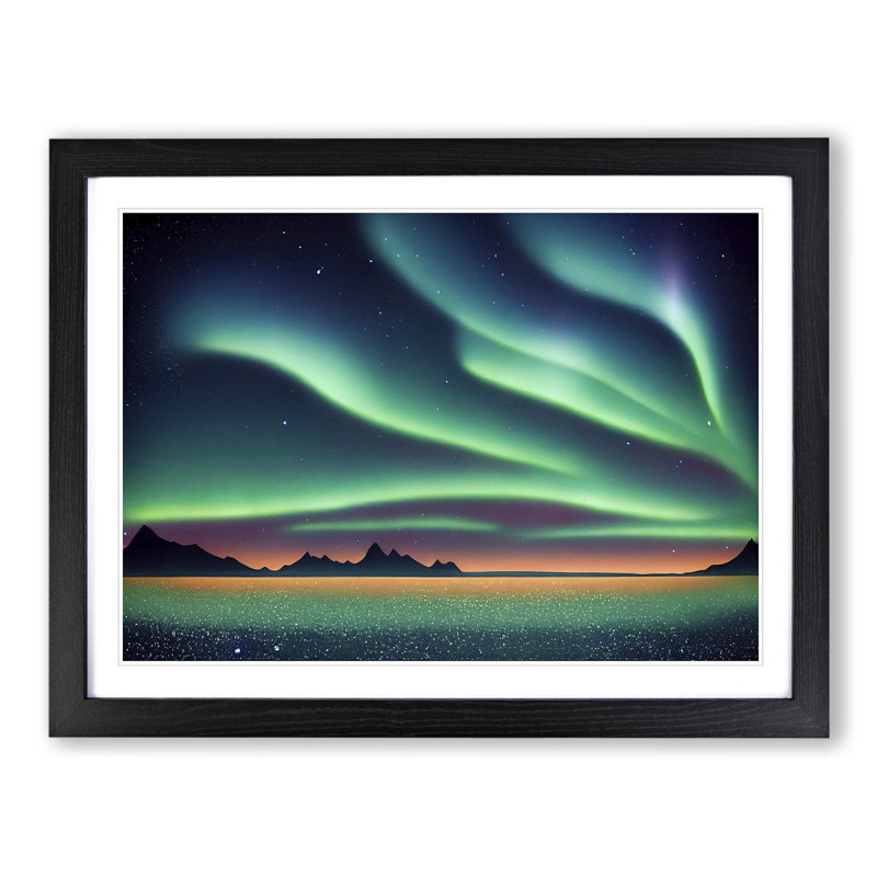 Flourishing Northern Lights - Single Picture Frame Painting, Black, 46cm H x 64cm W x 2cm D