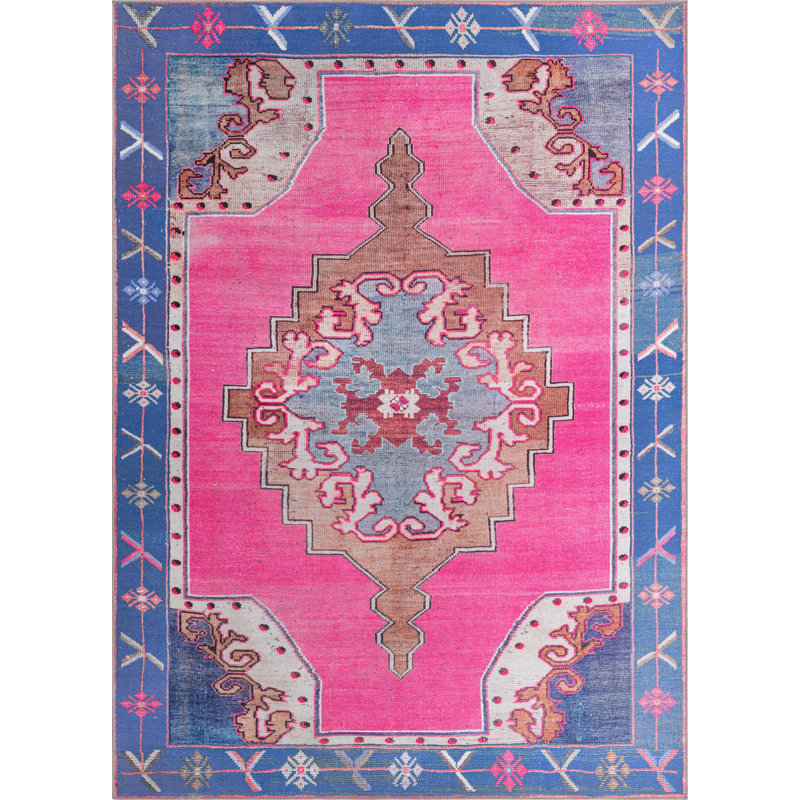 Tapis traditionnel d'Oppie fuchsia / violet, Rectangle 7 pi 6 po x 10 pi 6 po