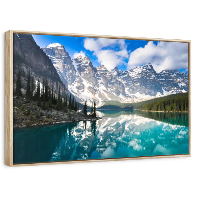 Mountain Reflection, 43" X 29", Floating Frame Natural Wood