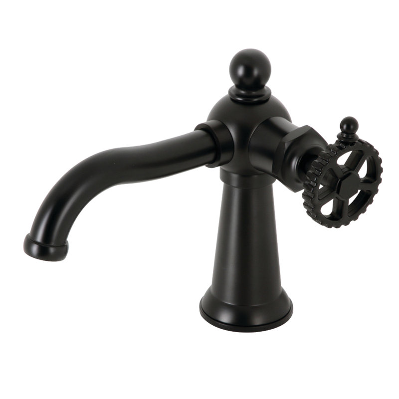 Robinet de salle de bain 1 poignée à fixation sur le comptoir avec robinet escamotable Kingston, Noir mat, Roue