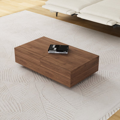 Extendable Storage Coffee Table - Sliding Extension 120-208cm (47-82"), Walnut MDF Top & Metal Frame, Modern British Design