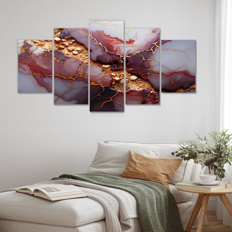  «Pink and Gold Marble River VII - Abstract Multipanel Wall Art, ensemble