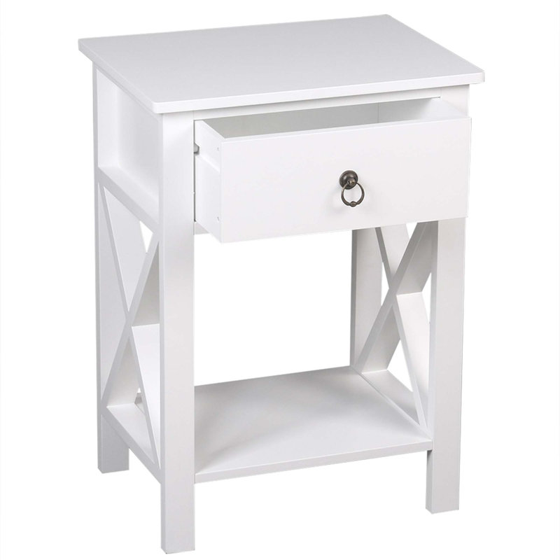 Table de bout, table d'appoint avec 1 tiroir et tablette de rangement Night Night Modern