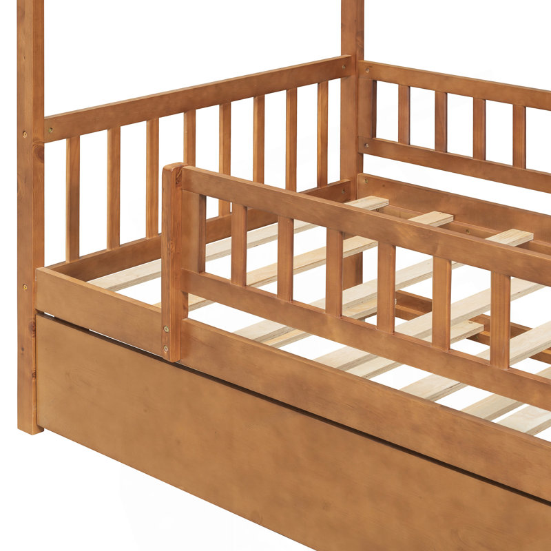Lit simple en bois avec lit gigogne, conception fantaisiste pour enfants, spacieux et durable, Twin, Walnut
