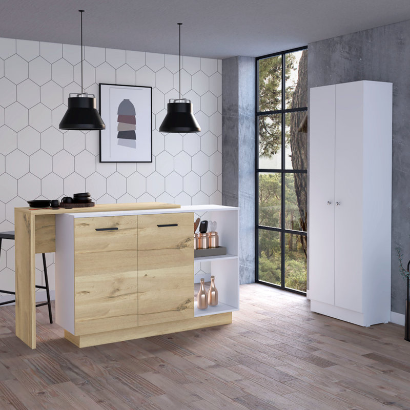 Cuisine en chêne blanc - 2 pièces avec 4 portes. Îlot pour les repas. Garde-manger spacieux 4 portes et 2 portes en chêne Besoins culinaires. Spacieux