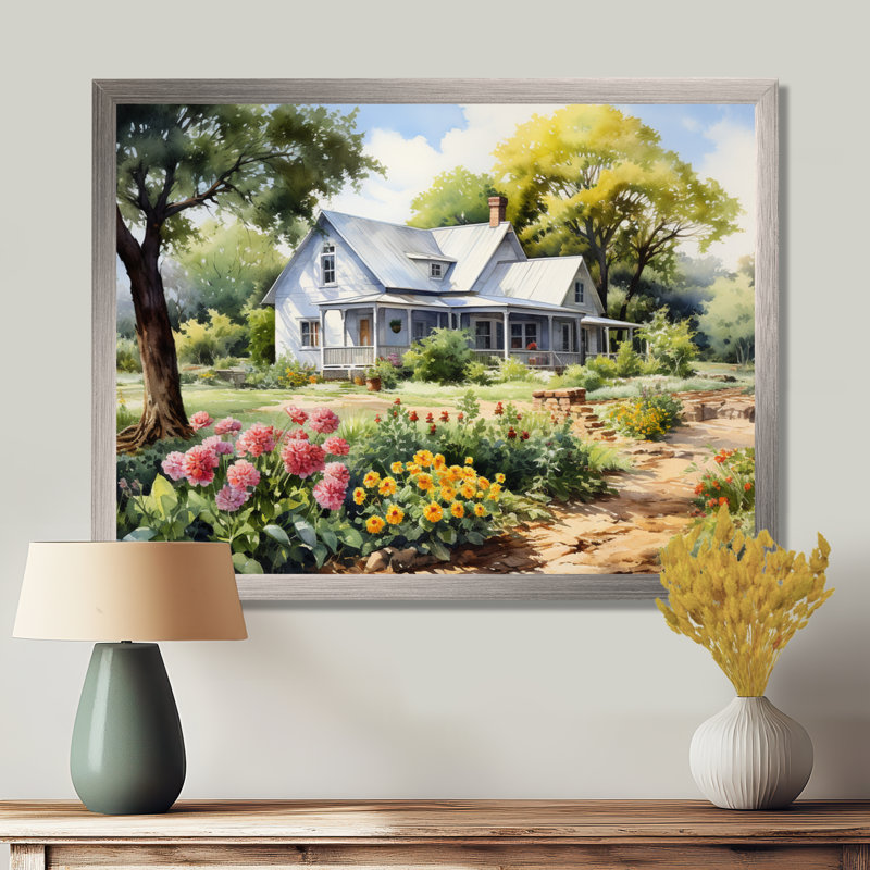 Farmhouse Frontyard Oasis I - Décoration murale de ferme, Cadre simple argenté, H 16 po x l 32 po x P 1 po