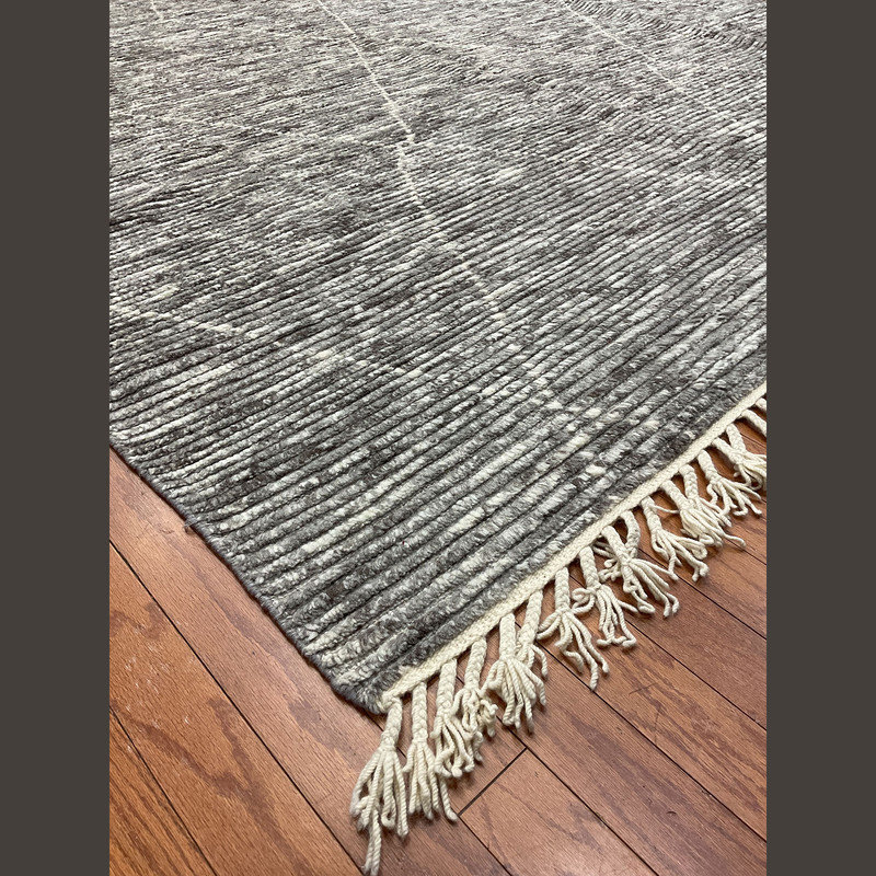 Tapis gris géométrique en laine noué à la main 8 pi 6 po x 10 pi 2 po