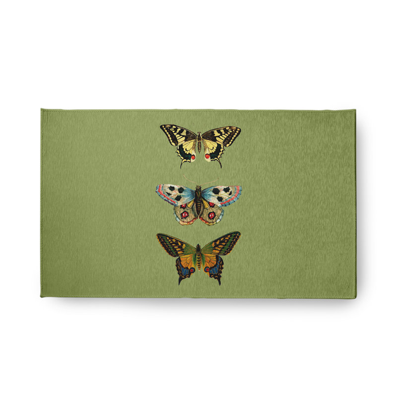 Tapis fantaisie en chenille Butterflies - CRAN942GR17, Rectangle 1 pi 6 po x 2 pi 6 po