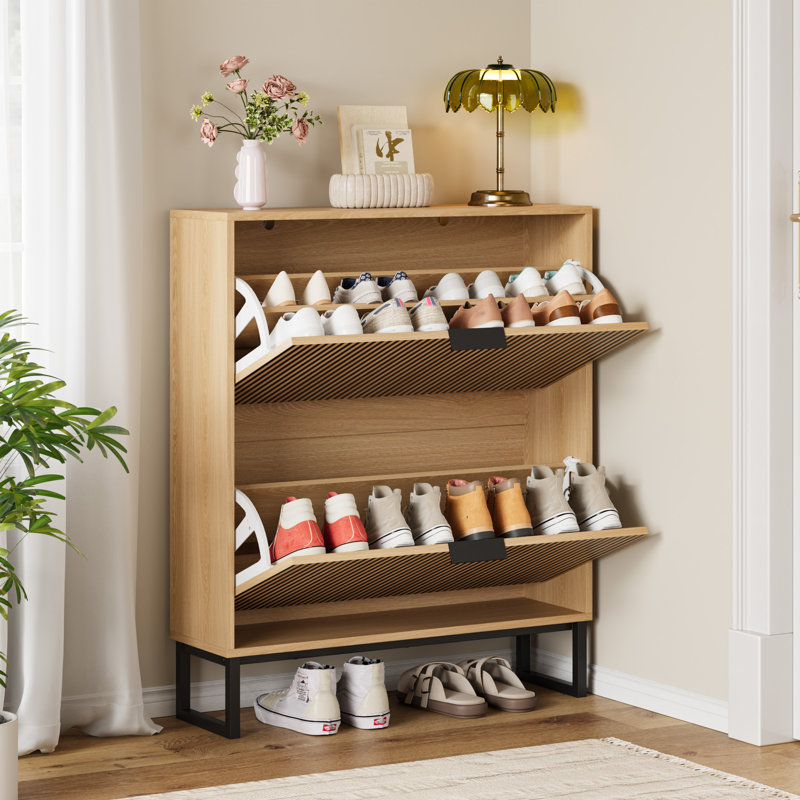 16 Pair Modern Shoe Storage Cabinet with 2 Flip Drawers,Freestanding Shoe Organizer Cabinet for Entryway, Hallway