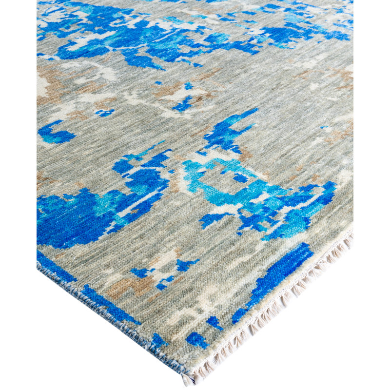 Tapis unique noué à la main de 8 pi 1 po x 9 pi 9 po Lindo - bleu