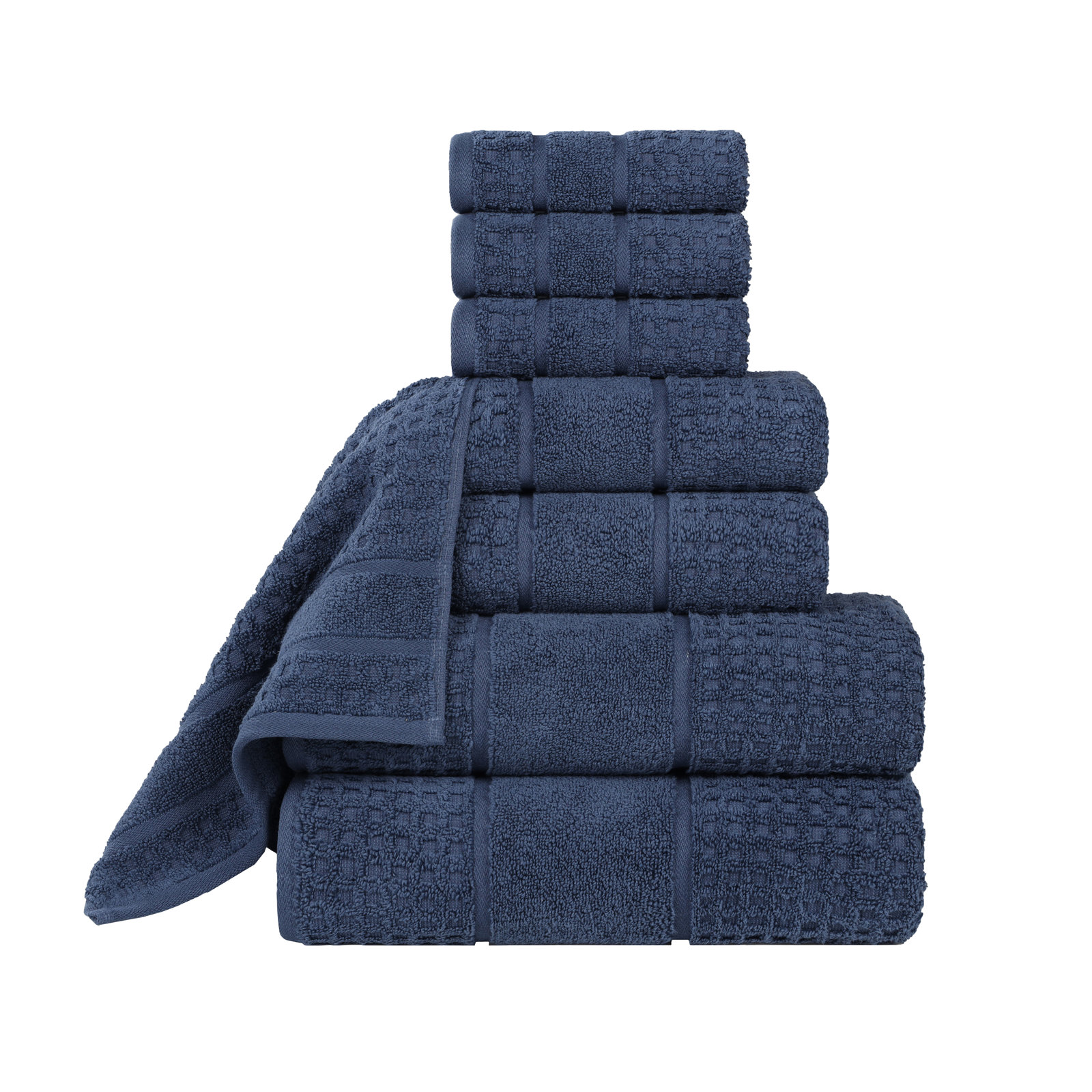 Hisela Zero Twist Cotton Solid Waffle Honeycomb Plush Soft Absorbent Medium Weight Assorted Towel Set, 8 Piece Towel Set