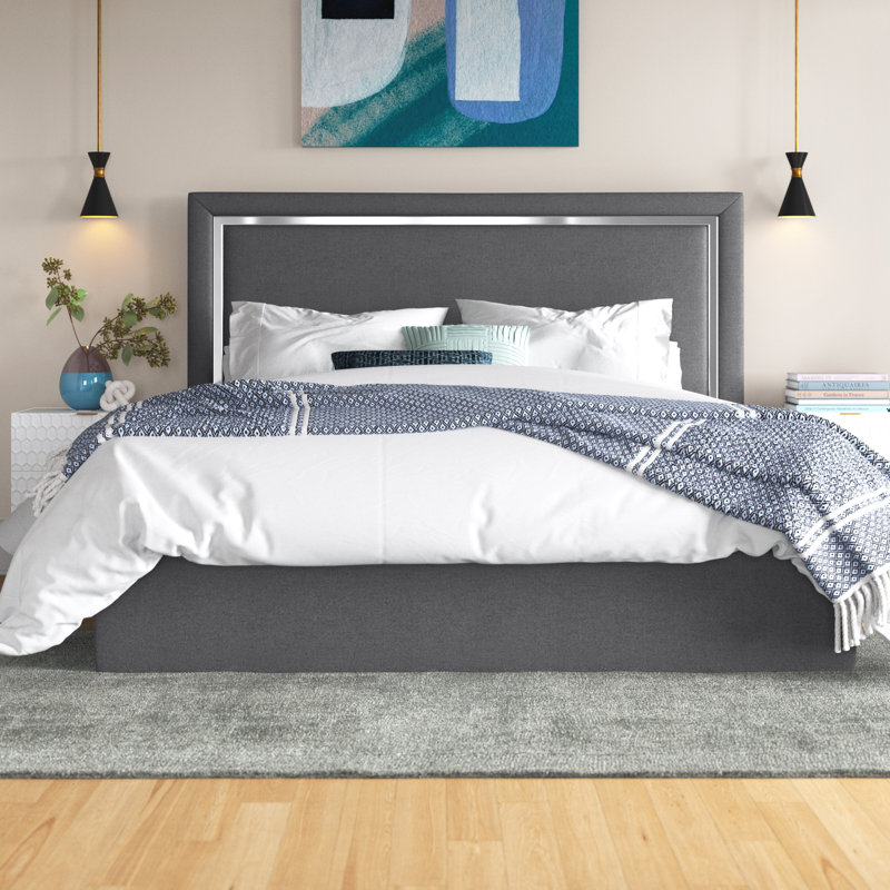 Dilver Upholstered Platform Bed, Queen, Charcoal