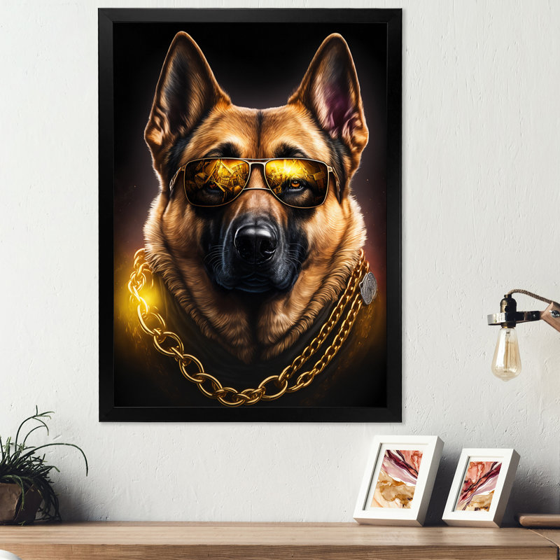 «German Shepherd Gangster in NYC II», impression sur toile, Impression noire sur toile encadrée, H 20 po x l 12 po x P 1 po
