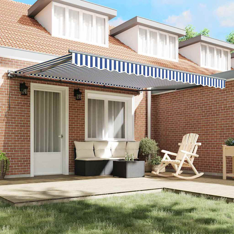 Retractable Awning, Blue;White/Grey Striped, 350cm H x 250cm W