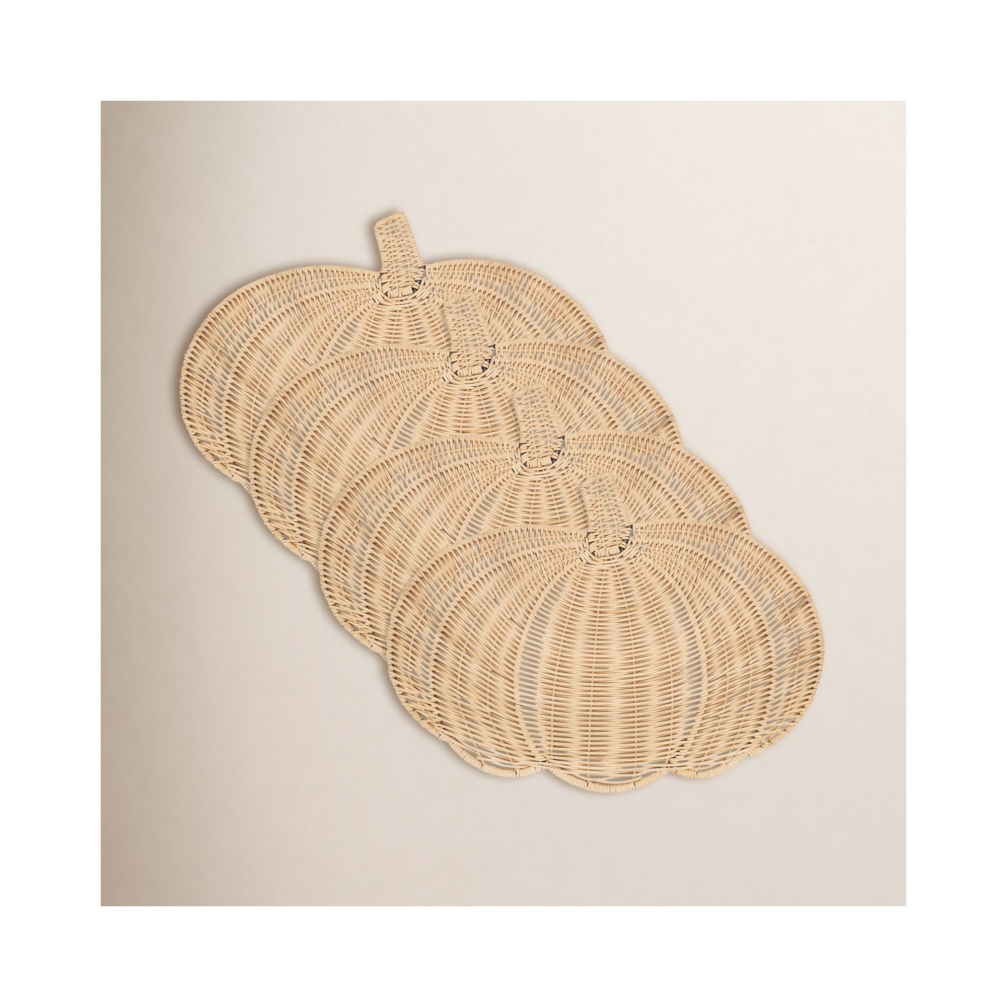 Fall Harvest Rattan Pumpkin Placemat (Set of 4), Natural