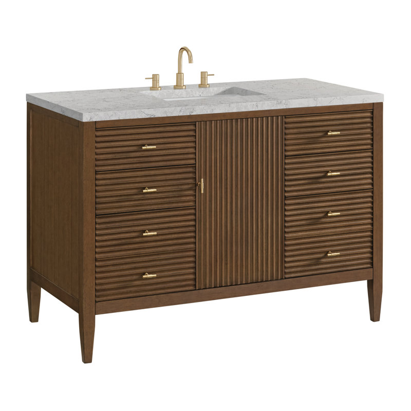Myrrin 48'' W Single Vanity, Mid-Century Walnut, Eternal Jasmine Pearl, 8" Widespread