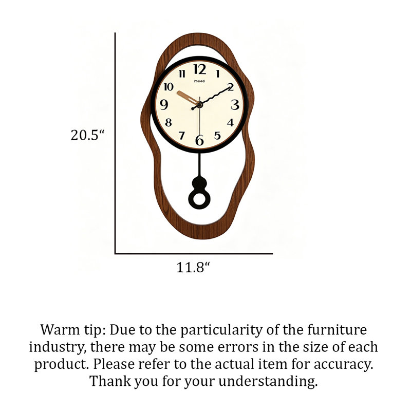 Horloge murale artistique en bois avec pendule et lumière DEL, Small 11.81"