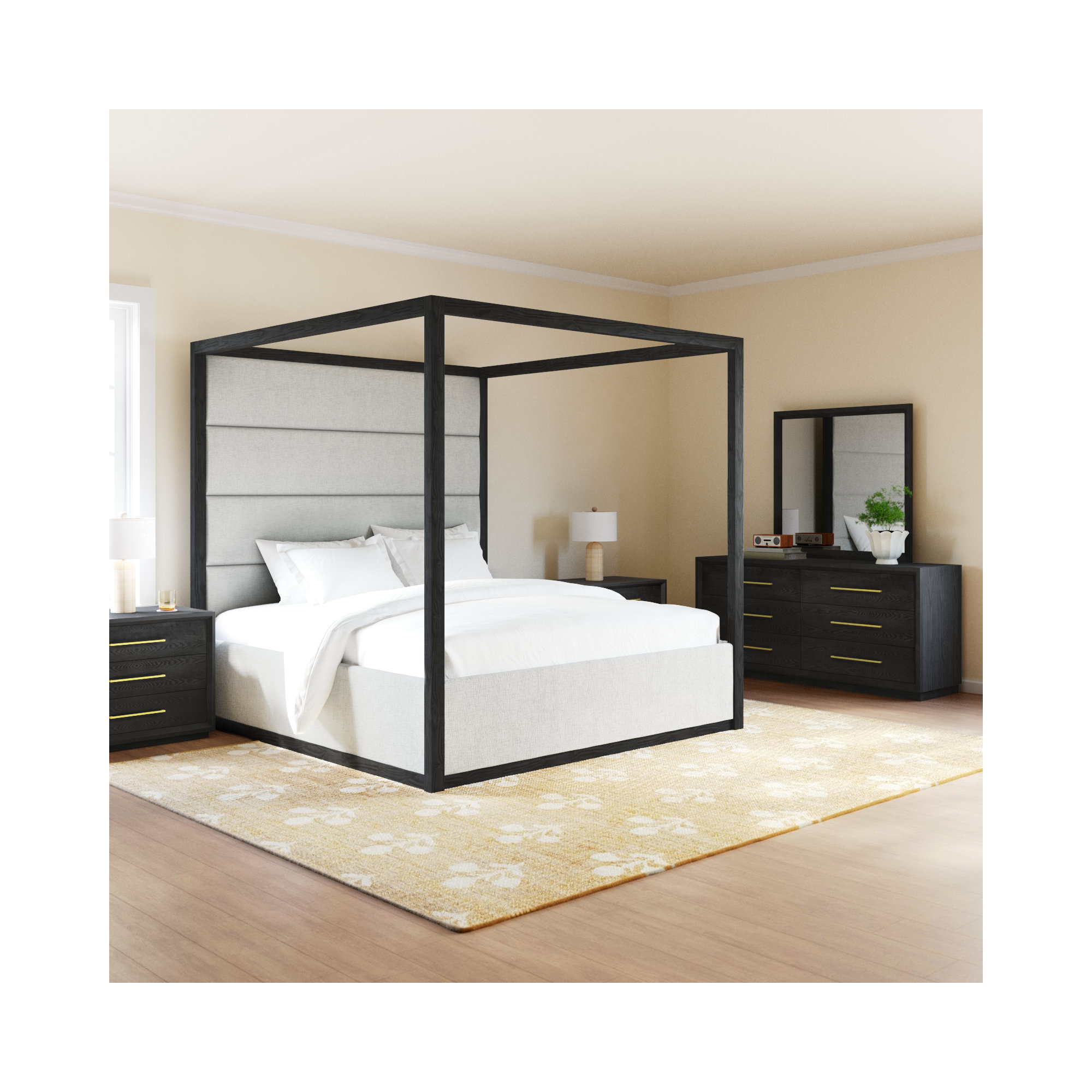 Langley Bedroom Set, King, Gray/Off-White