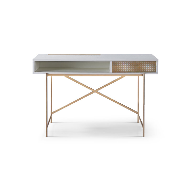 Waneta Metal Base Secretary Desk, Bronze, White