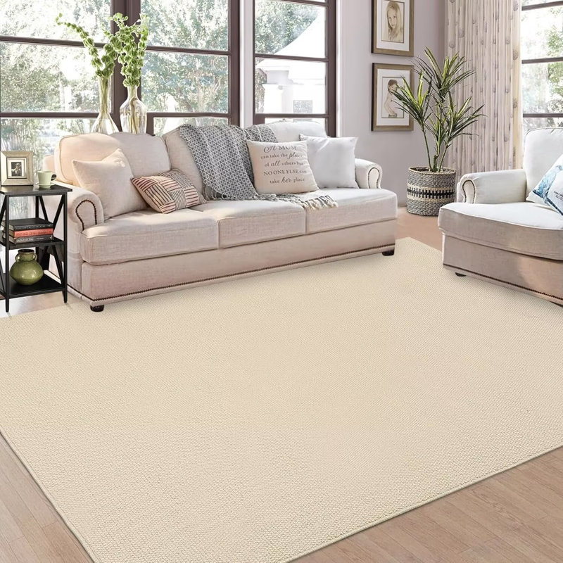 Washable Area Rug for Living Room Solid Textured Vintage Rug Non Slip Throw Rugs Bedroom Rug, Rectangle 8' x 10'
