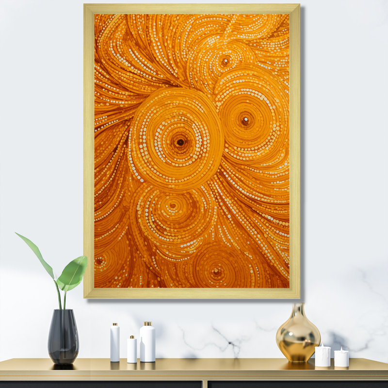 «Abstract Orange Swirl Collages III», art mural abstrait, Cadre doré simple, H 20 po x l 12 po x P 1 po