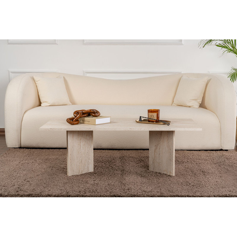 Table basse moderne, couleur travertin, 120 x 40 x 60 cm, panneau de particules enduit de mélamine à 100%, épaisseur: 0 cm, conception durable, capacité de charge de 25 kg