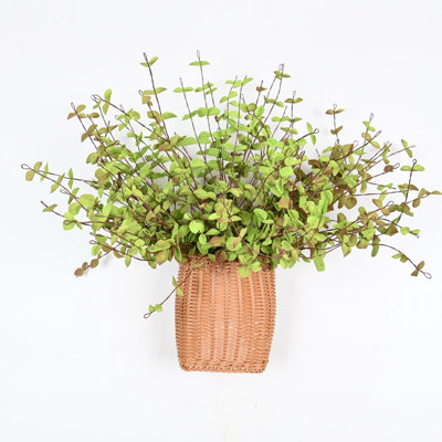 Artificial Farmhouse Spring Summer Floral Arrangement With Basket For Front Door Wall Decor, Blossoms Cluster Greenery Mini Eucalyptus Leaves Sprays F