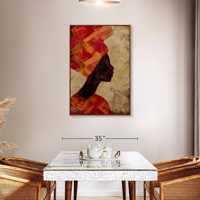 Femme noire africaine, 29 po x 43 po, Cadre flottant noyer