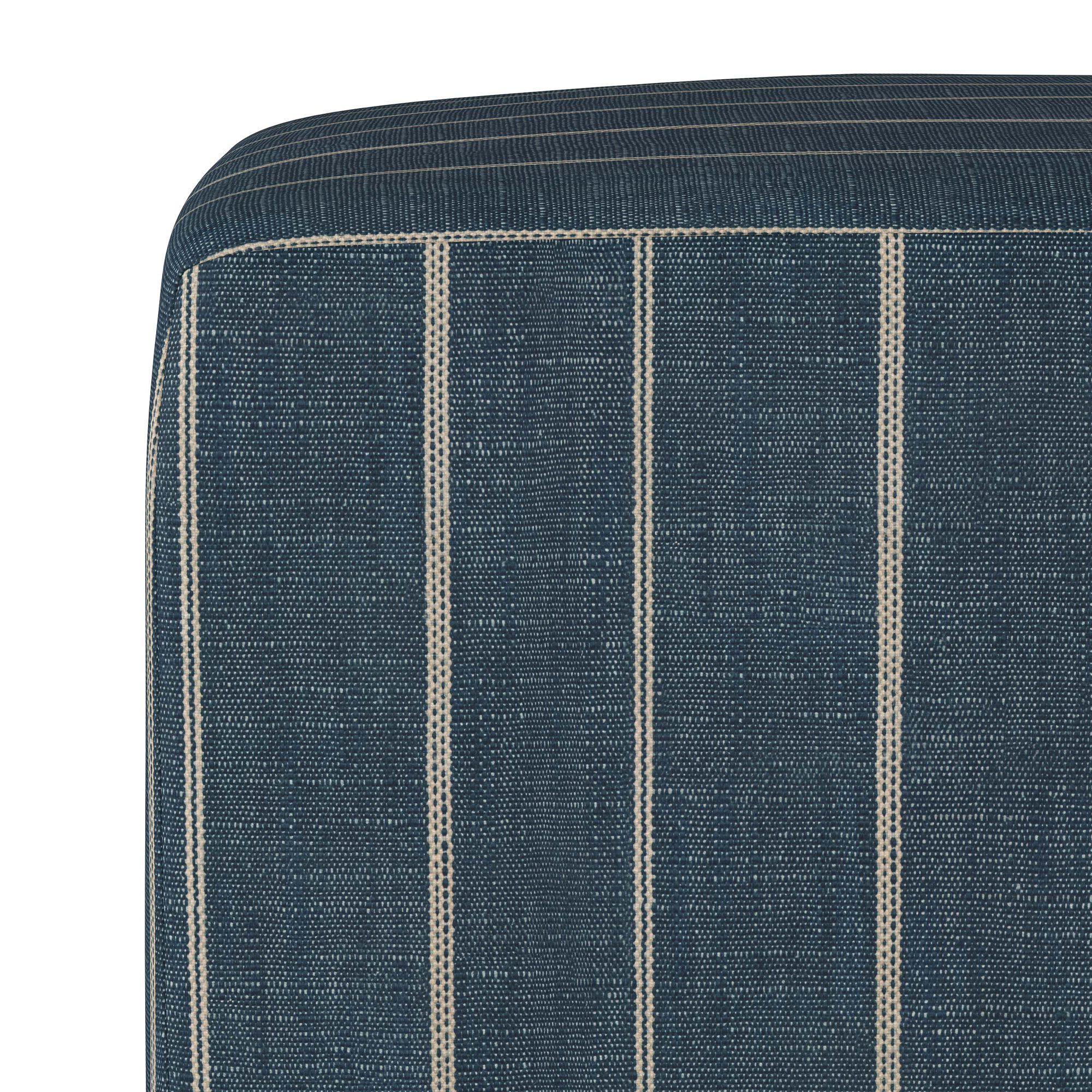 Era Upholstered Ottoman, Fritz Indigo Stripe