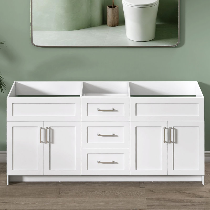 Armoire de salle de bain autoportante blanche 72 po x P 21,5 po x H 33,44 po, 72"