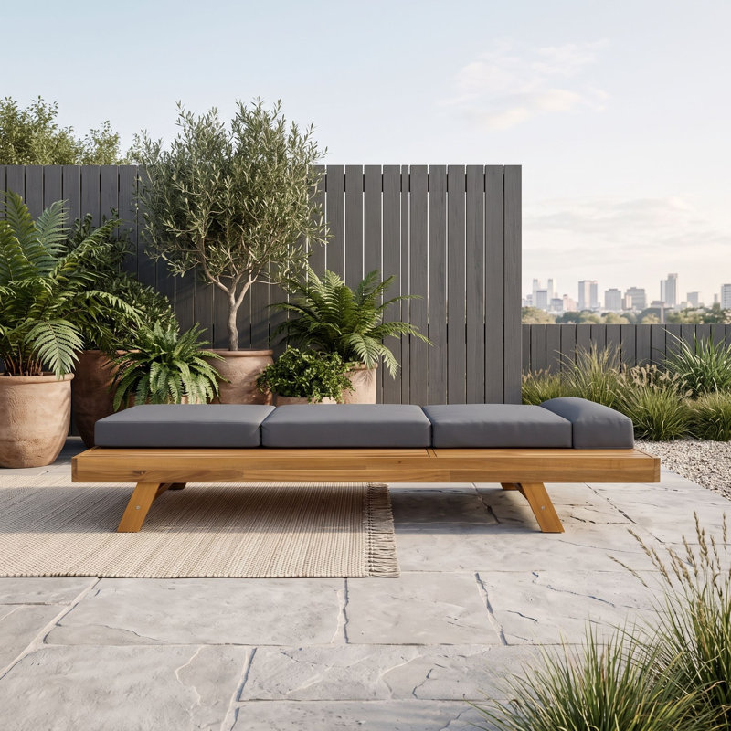 Luxueuse chaise longue d'extérieur en bois d'acacia à 4 positions avec coussin résistant à l'eau et support ergonomique
