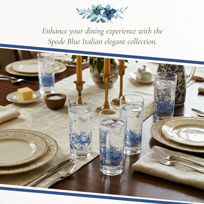Spode Blue Italian Highball Glasses 15 Oz