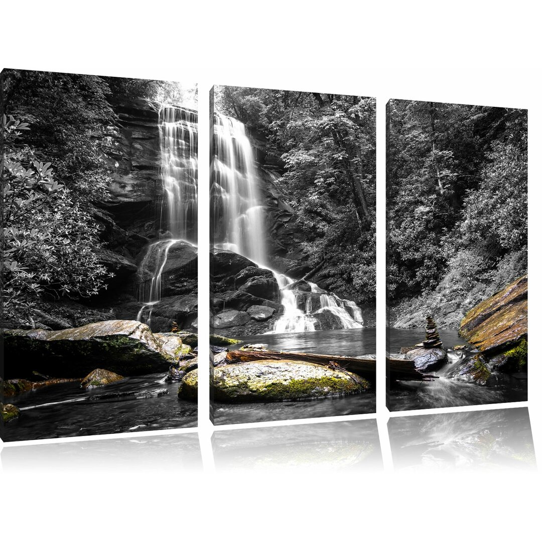 3-tlg. Leinwandbilder-Set „Schöner Wasserfall mit Steinturm“, Fotodruck