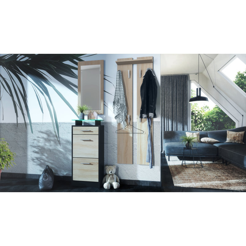 Mcclinton V2 Mini Hallway Set, Oak/Black (matt), Yes