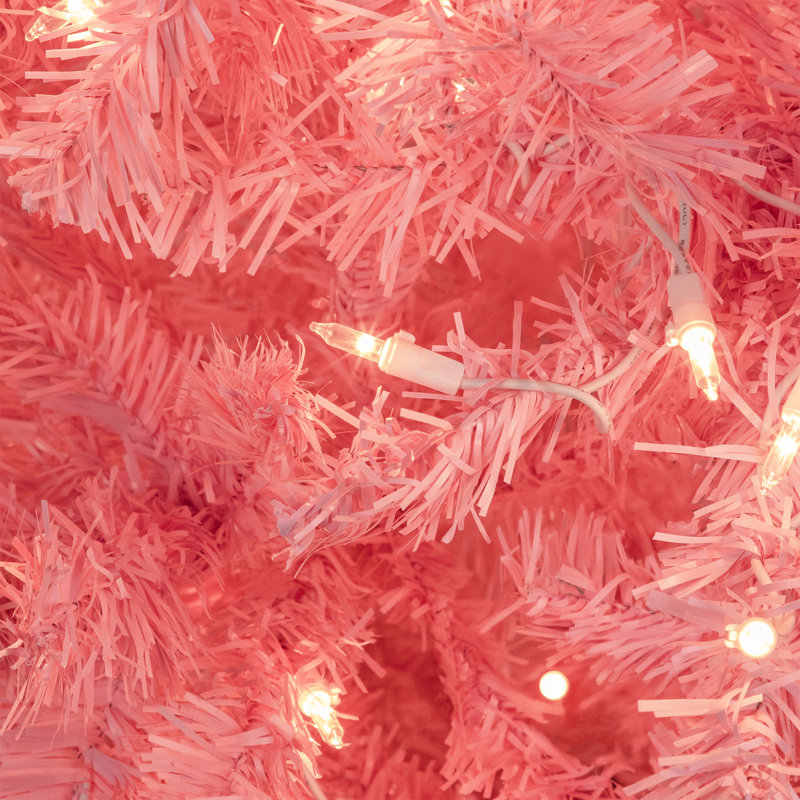 Arbre de Noël artificiel pin rose moyen pré-éclairé - 7,5 pi - lumières claires, 90