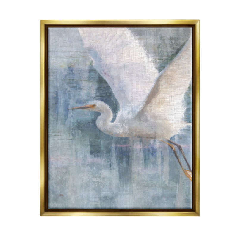 «Dovecove Flying Egret Coastal Abstraction», art mural encadré par Nina Blue, H 31 po x l 25 po x P 1,7 po