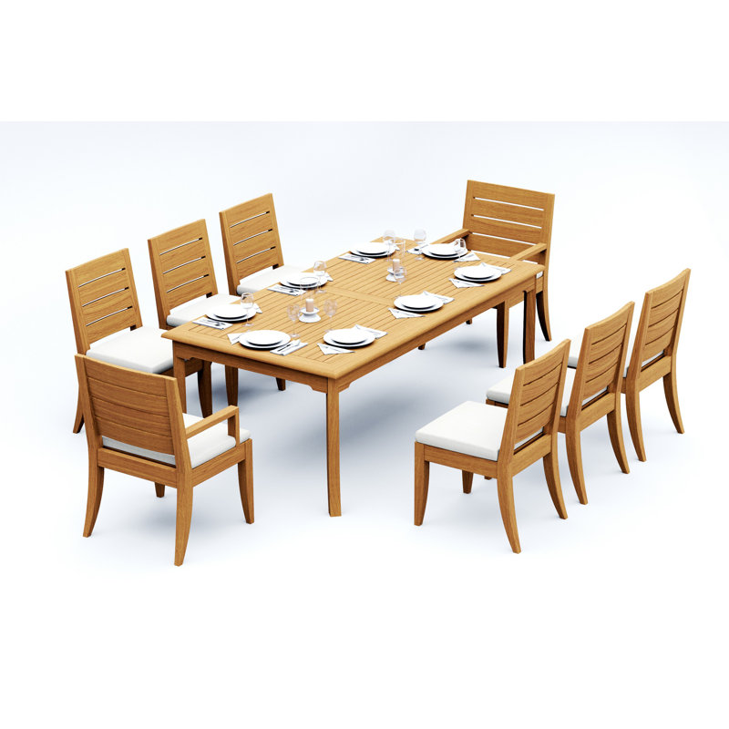 Ensemble de salle à manger 9 pièces en bois de teck de qualité A: table rectangulaire de 83 po et 8 chaises Atnas (2 et 6 chaises sans accoudoirs) # 11AT1802