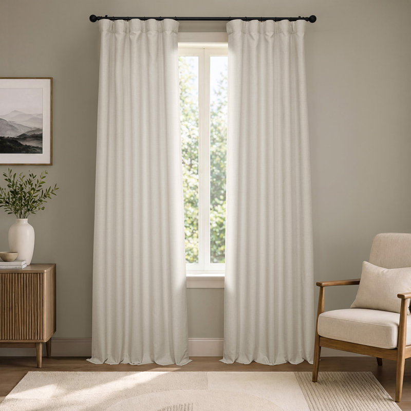 Armita Italian Faux Linen Room Darkening Curtains for Bedroom & Living Room Curtains - Single Panel Window Curtains, Cream