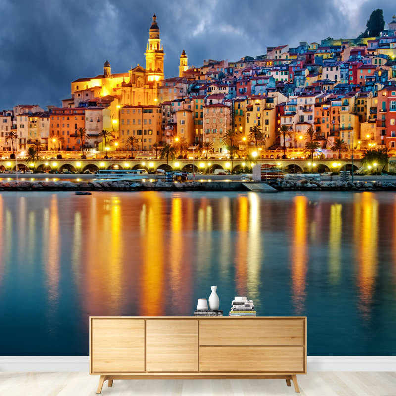 Grand papier peint auto-adhésif Provence Village Menton, L 66 po x l 96 po