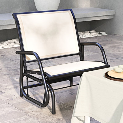 Cream White Balcony Glider Chair With Metal Framework And Breathable Mesh Cushion For Garden, Poolside, Backyard Porch In Strong Frame Padding Backyard,