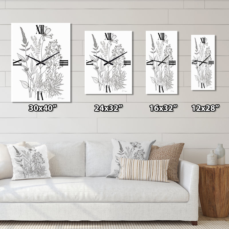 Minimal Wildflowers Dessin noir sur blanc I - Wildflowers Modern, Grand