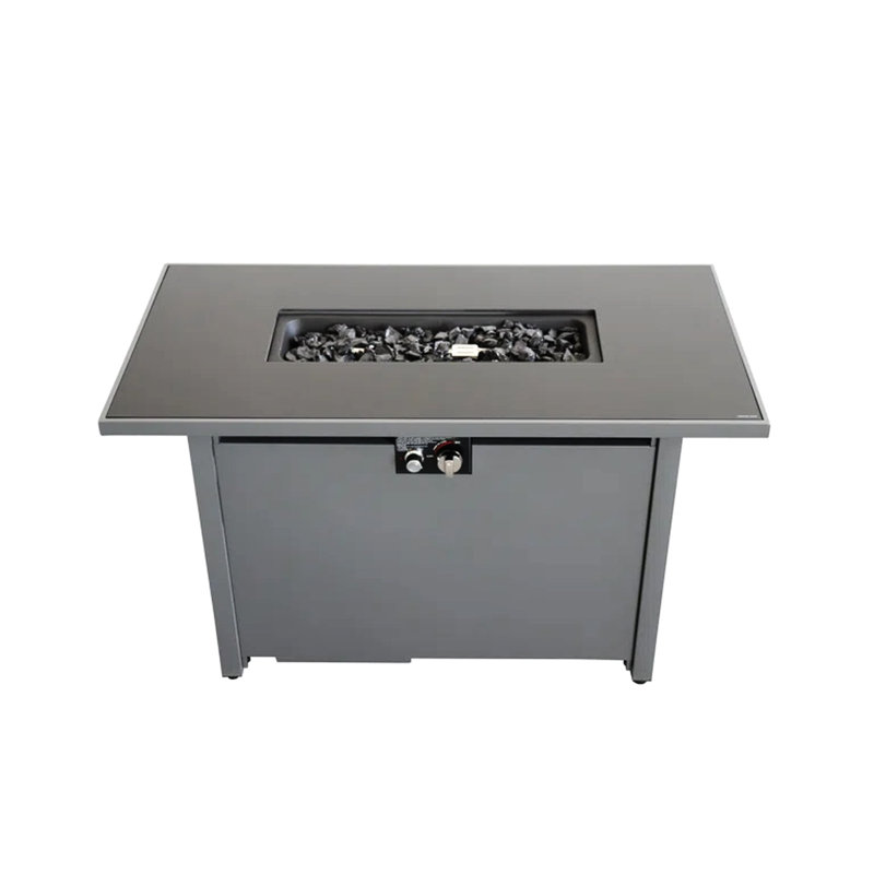 42" Fire Pit Table, Black Finish, 50000 , Steel Construction, Modern Look With Lava Rock Metal X 25", Black, Style Rocks