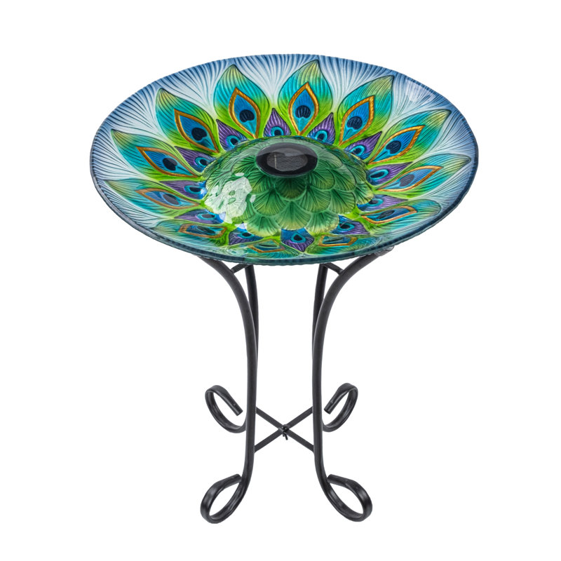 Sirko 17.8" Fusion Glass Birdbath with Solar-Powered Light