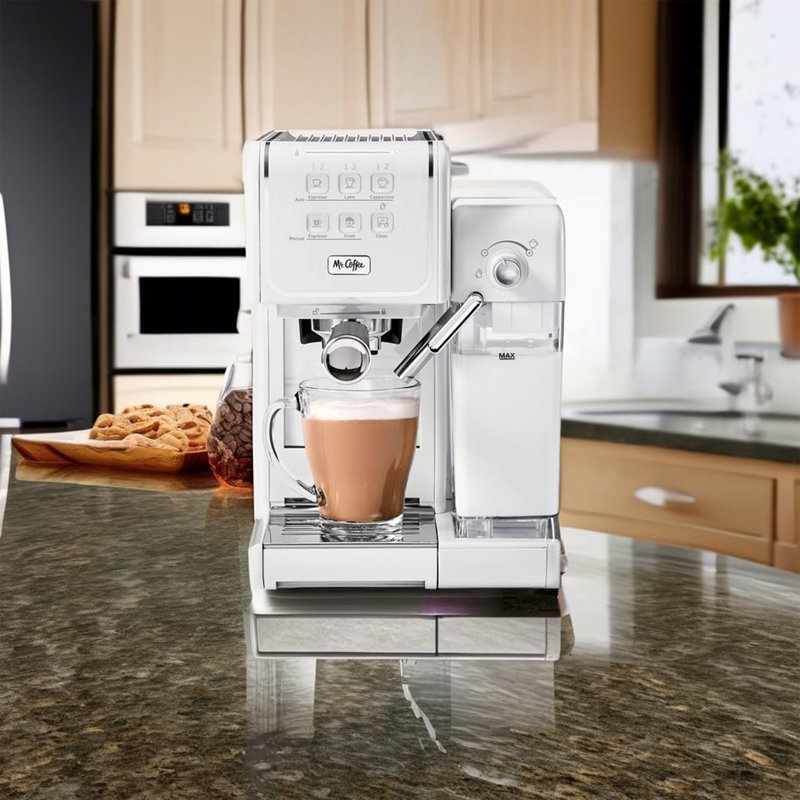 Mr. Coffee One-Touch CoffeeHouse Espresso & Latte Maker with Milk Frother, Grey, White