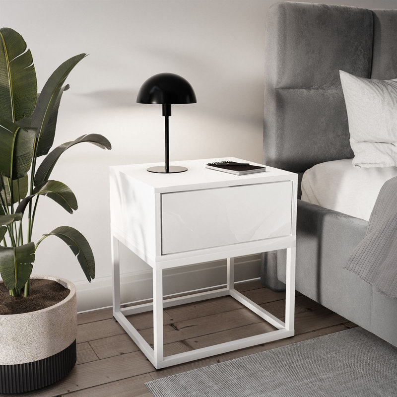 Anessia 45cm W Metal Bedside Table, White