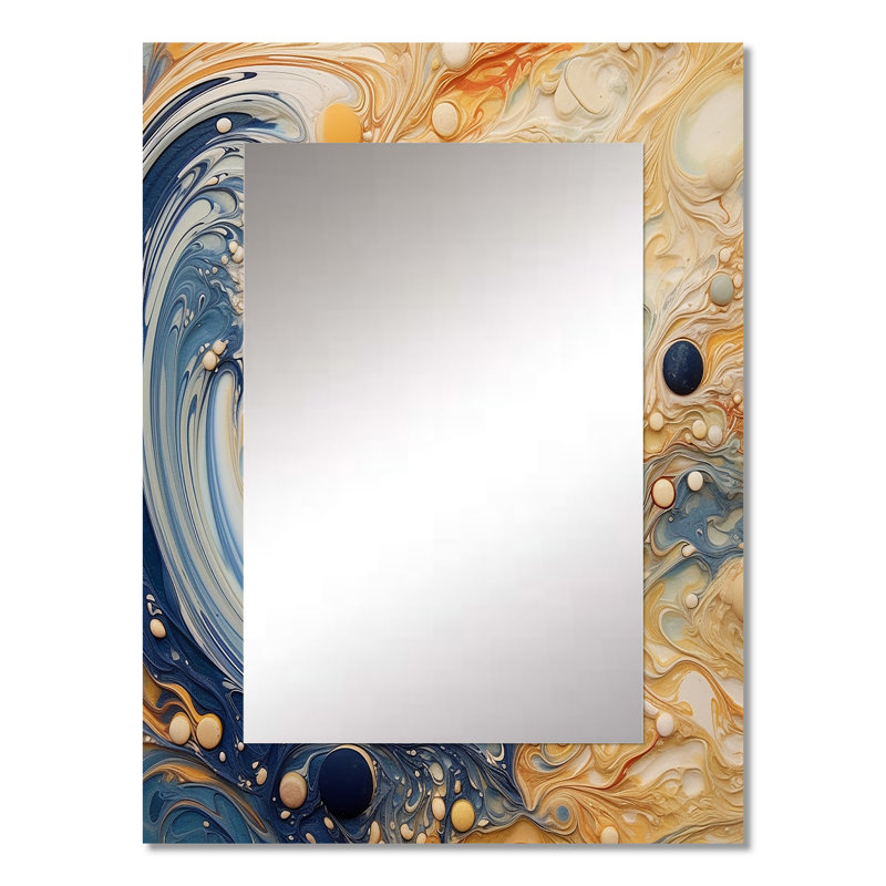 Cream Astrology Nebula Marble II - Abstract Shapes Mirror, Modern Decorative Wall Mirror, Printed Metal Art, 32" x 24"